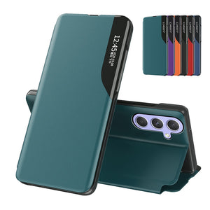 Smart Side View Leather Magnetic Flip Phone Cover For Samsung Galaxy