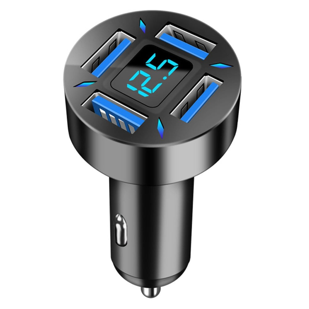 Fast Charging 4-USB Port Car Charger Adapter With LED Display