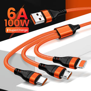 3 in 1 Cable With Micro USB, Type-C And Lightning Cable