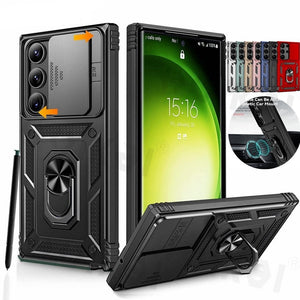 Heavy Duty Shockproof Protective Case For Samsung Galaxy With Sliding Camera Cover And Magnetic Ring